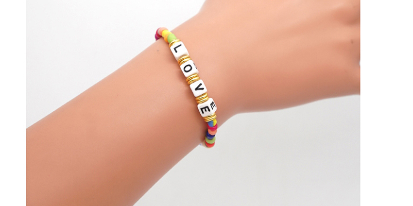 Fashion Color Square Love Letter Rainbow Glass Bead Bracelet,Fashion Bracelets