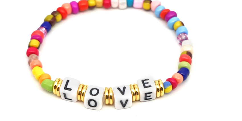 Fashion Color Square Love Letter Rainbow Glass Bead Bracelet,Fashion Bracelets