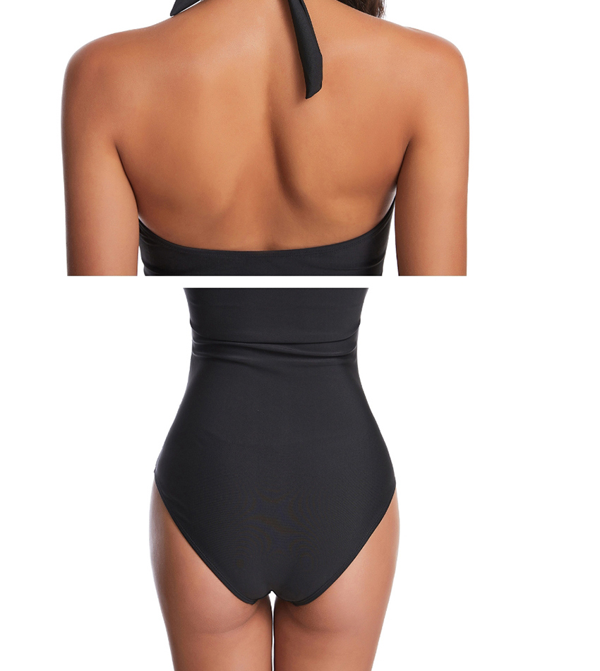 Fashion Black V-neck Pleated One-piece Swimsuit,One Pieces