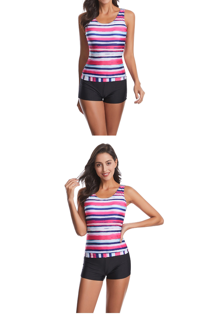 Fashion Color Bar Flat-corner Striped Printed Split Swimsuit,Swimwear Sets