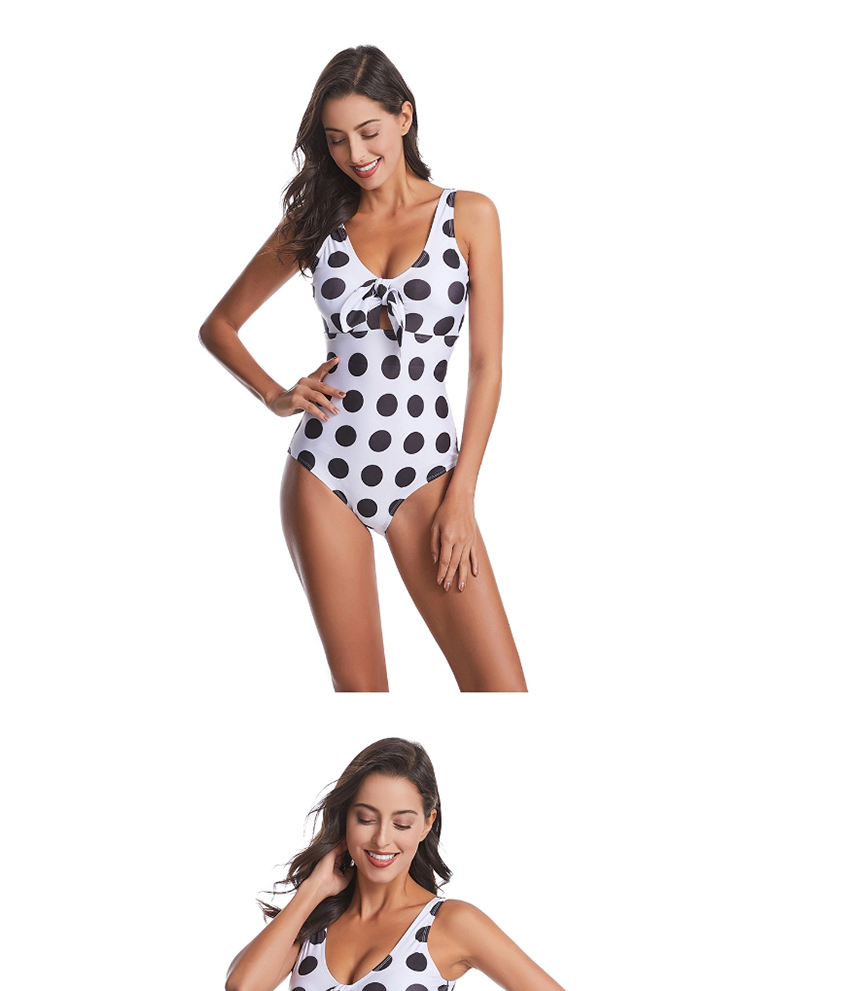 Fashion Black Dot Print Bow One Piece Swimsuit,One Pieces
