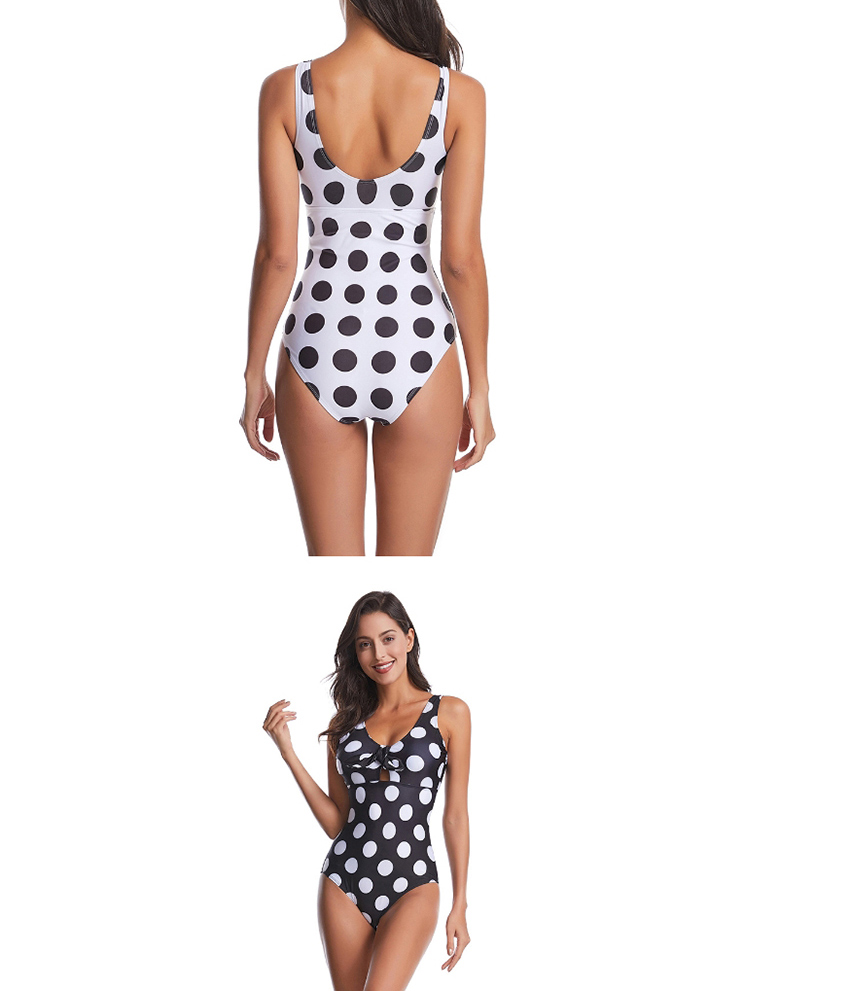 Fashion Black Dot Print Bow One Piece Swimsuit,One Pieces