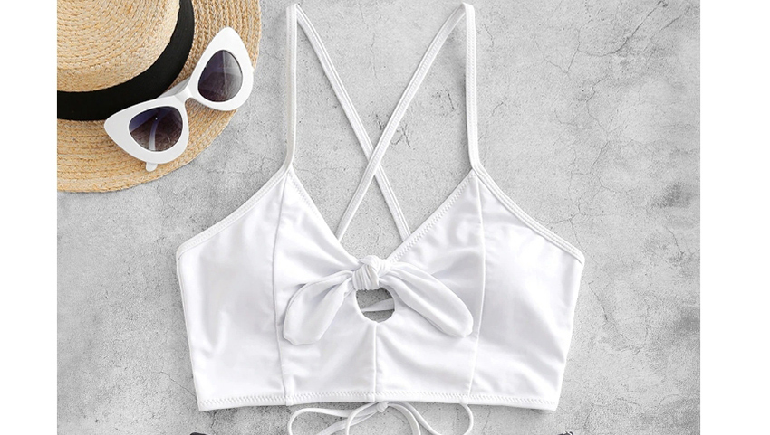 Fashion White + Black Rope Print Split Swimsuit,Bikini Sets