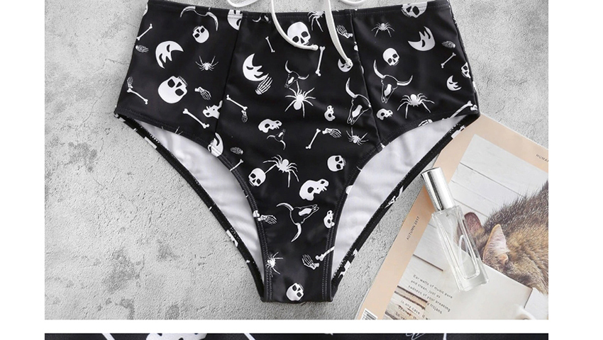 Fashion White + Black Rope Print Split Swimsuit,Bikini Sets