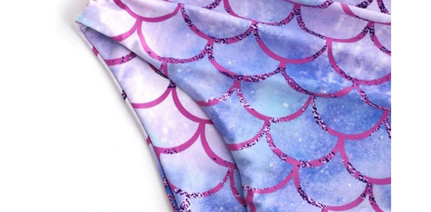 Fashion Purple High Waist Gradient Fish Scale Print Split Swimsuit,Swimwear Sets