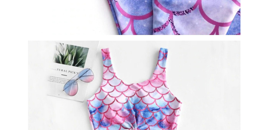 Fashion Purple High Waist Gradient Fish Scale Print Split Swimsuit,Swimwear Sets
