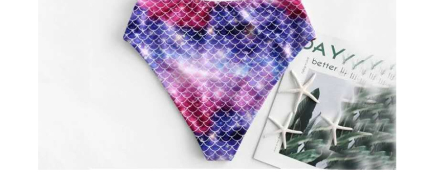 Fashion Deep Purple + Rose Red High Waist Fish Scale Split Swimsuit,Bikini Sets