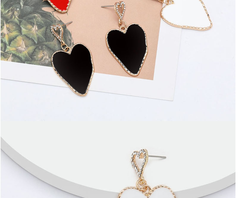 Fashion Red Multilayer Love-shaped Alloy Earrings With Diamonds And Oil Drop,Drop Earrings