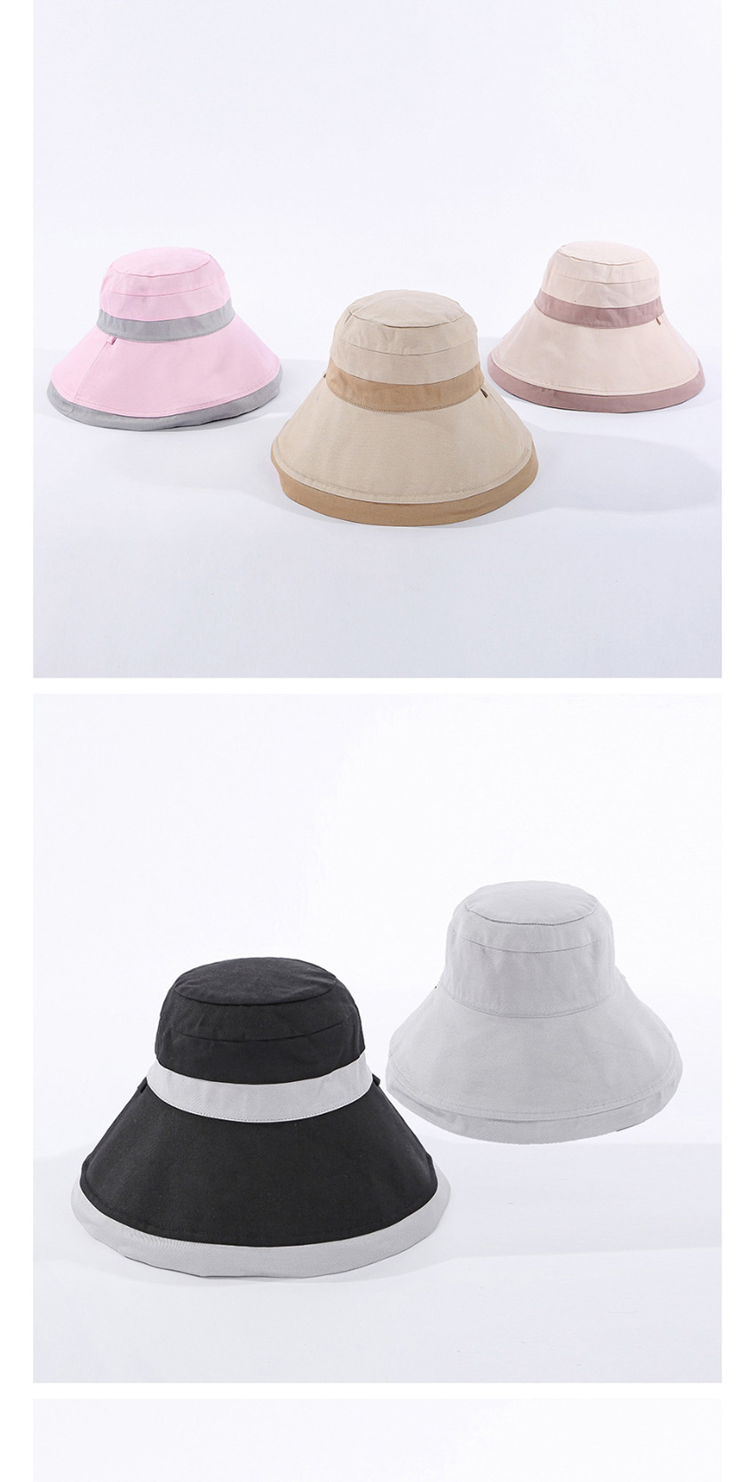 Fashion White + Pink Color-block Double-sided Fisherman Hat,Sun Hats