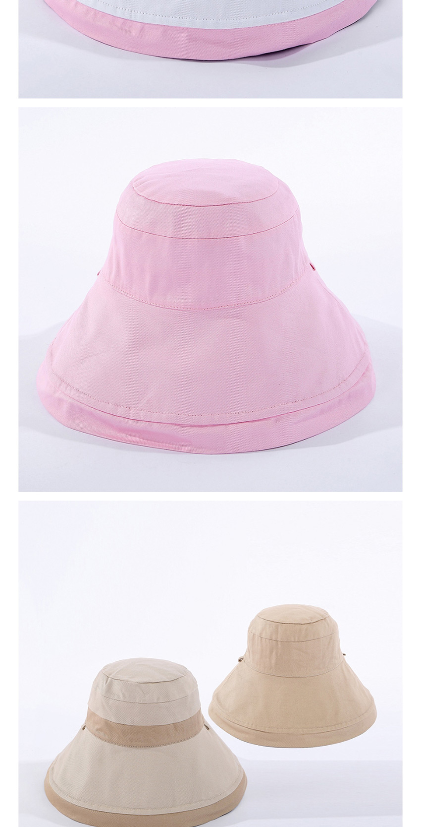 Fashion White + Pink Color-block Double-sided Fisherman Hat,Sun Hats