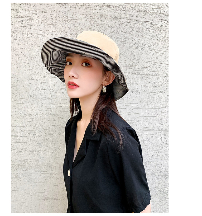 Fashion Black Striped Reversible Fisherman Hat,Sun Hats
