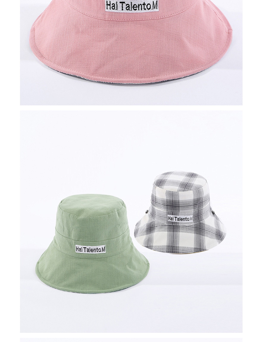 Fashion Pink Lattice Letter Embroidered Double-sided Cotton Foldable Fisherman Hat,Sun Hats