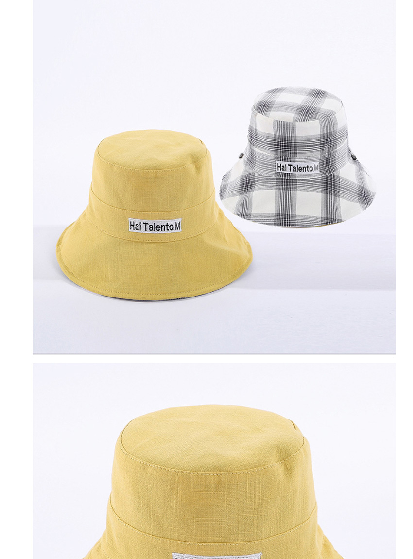 Fashion Beige Lattice Letter Embroidered Double-sided Cotton Foldable Fisherman Hat,Sun Hats