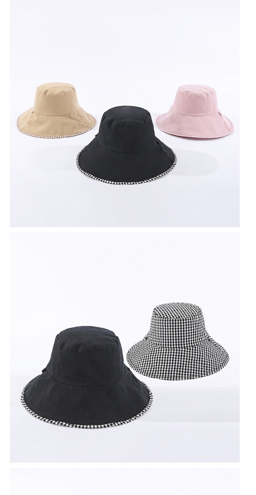 Fashion Red Bean Paste Small Plaid Double-sided Cotton Foldable Fisherman Hat,Sun Hats