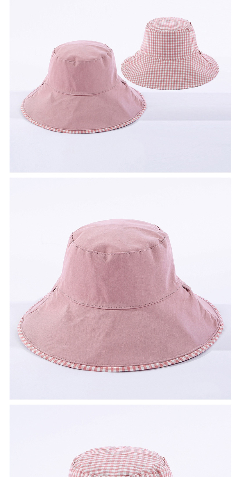 Fashion Yellow Small Plaid Double-sided Cotton Foldable Fisherman Hat,Sun Hats