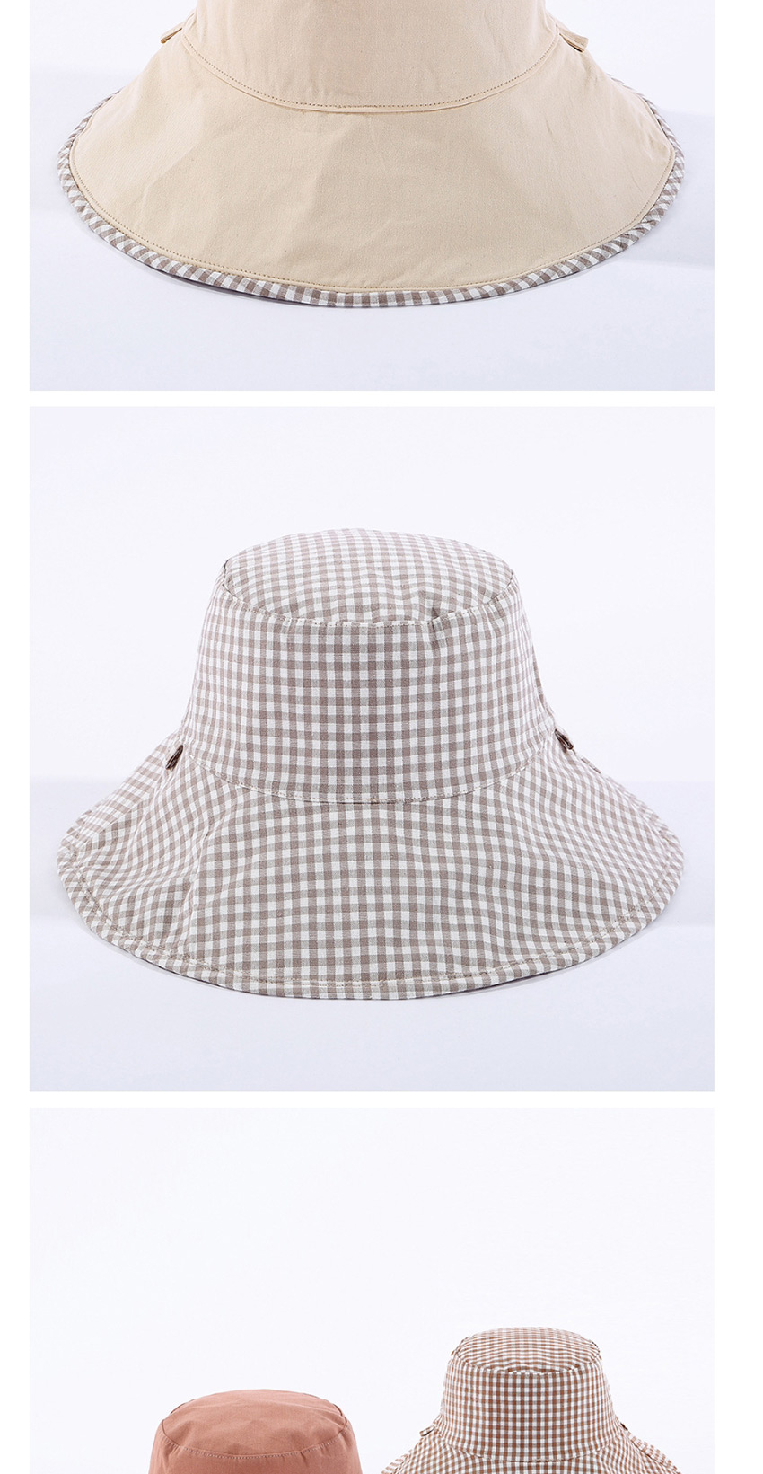 Fashion Red Bean Paste Small Plaid Double-sided Cotton Foldable Fisherman Hat,Sun Hats