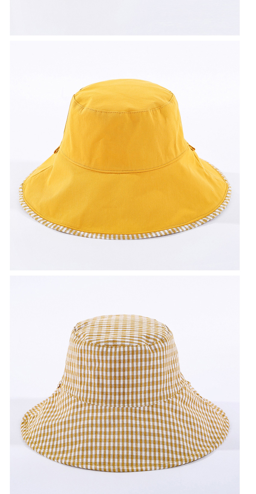 Fashion Black Small Plaid Double-sided Cotton Foldable Fisherman Hat,Sun Hats