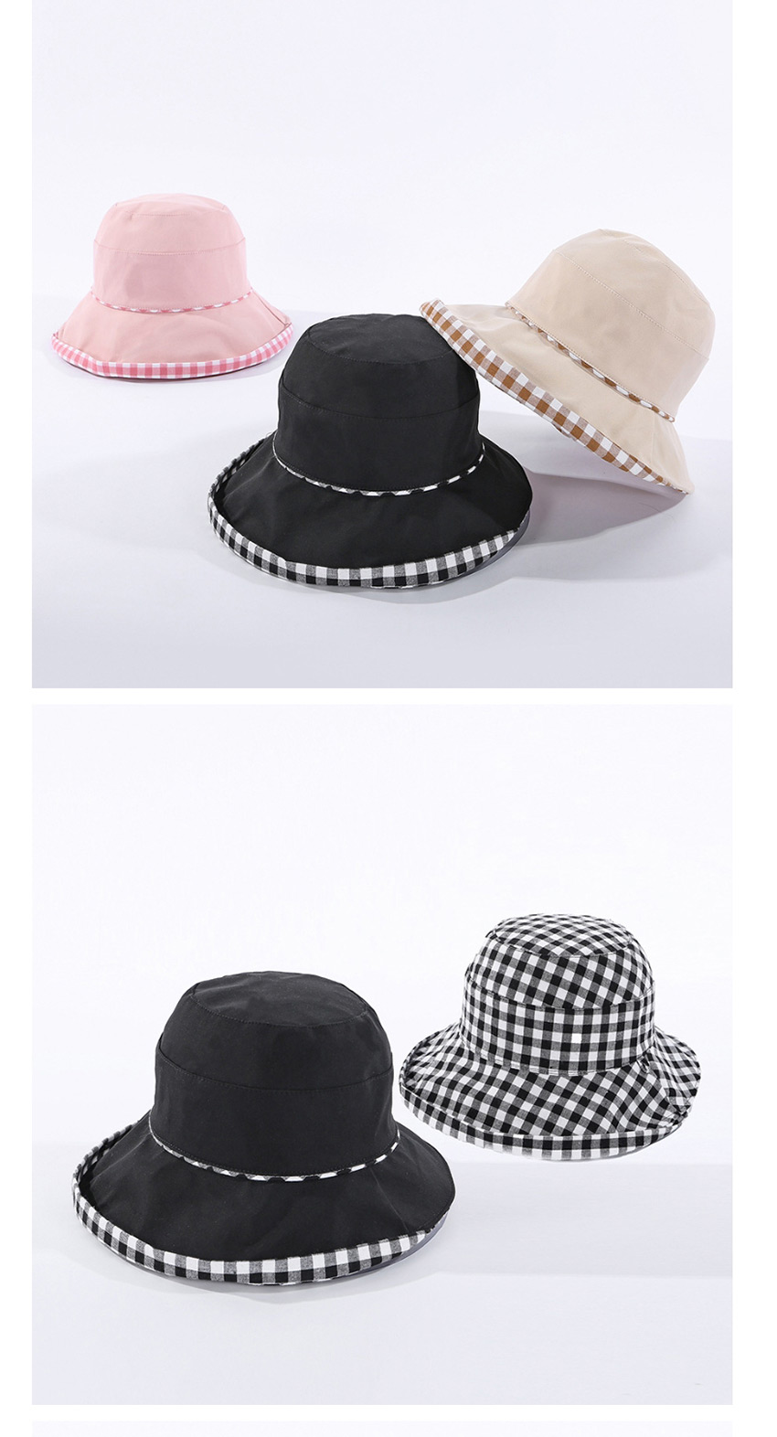 Fashion Beige Checked Double-sided Fisherman Hat,Sun Hats