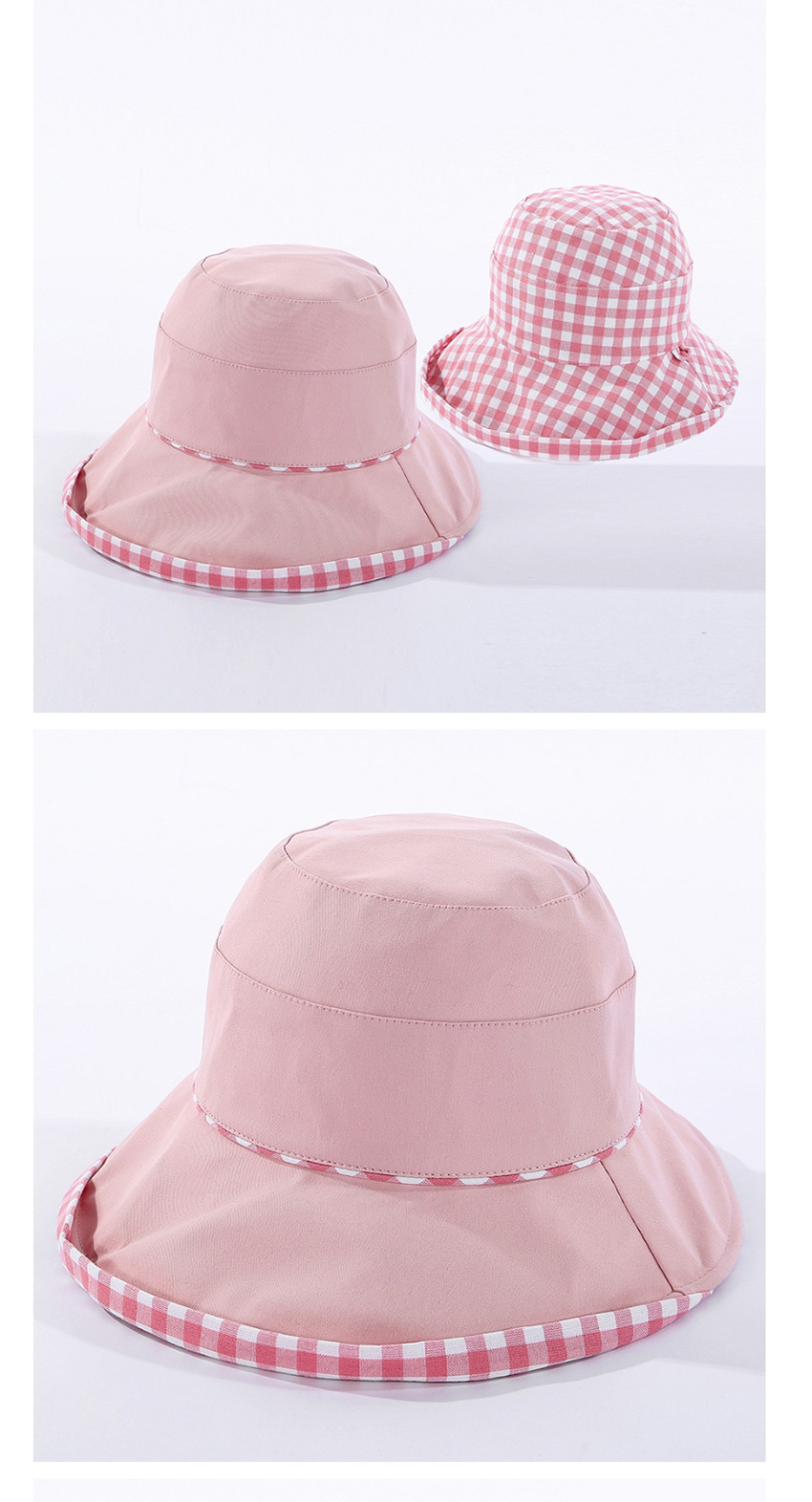 Fashion Pink Checked Double-sided Fisherman Hat,Sun Hats