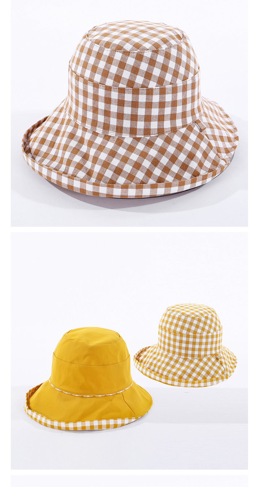 Fashion Black Checked Double-sided Fisherman Hat,Sun Hats