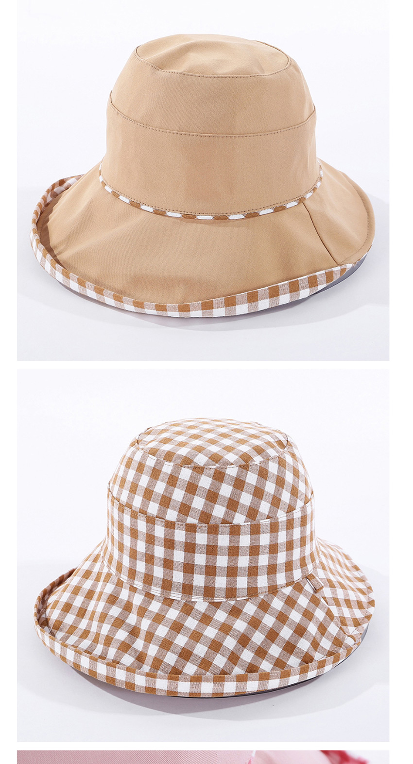Fashion Beige Checked Double-sided Fisherman Hat,Sun Hats