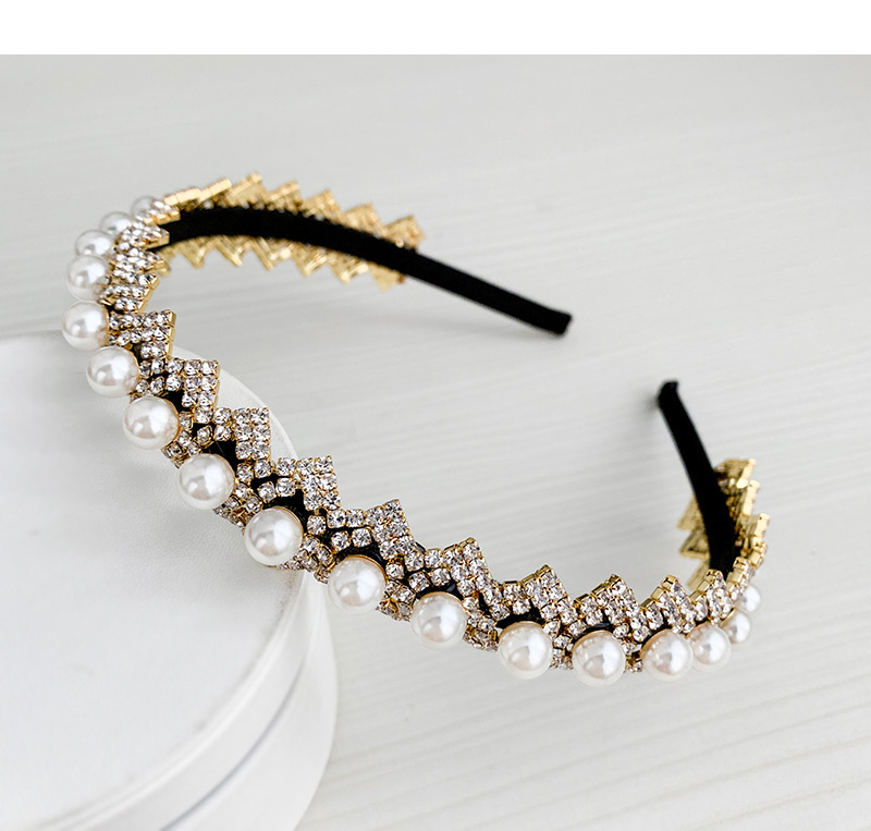Fashion Golden Alloy Diamond And Pearl Geometric Hair Hoop,Head Band