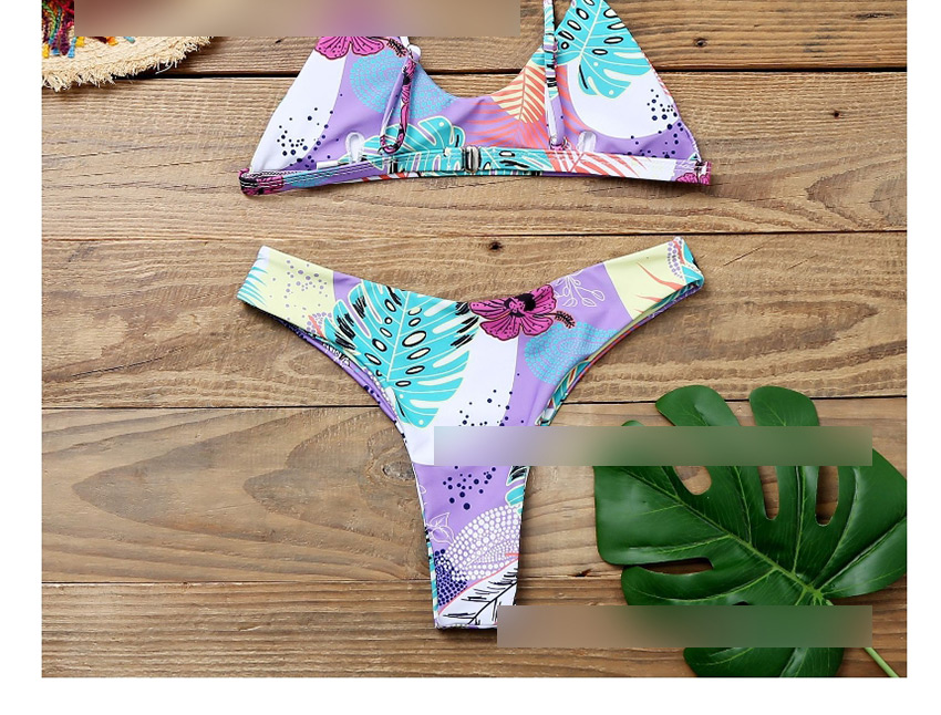 Fashion Purple Reversible Printed Triangle Split Swimsuit,Bikini Sets