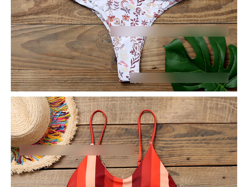 Fashion Red Stripe Reversible Printed Triangle Split Swimsuit,Bikini Sets