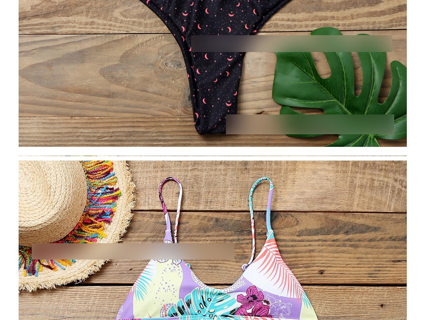 Fashion Purple Reversible Printed Triangle Split Swimsuit,Bikini Sets