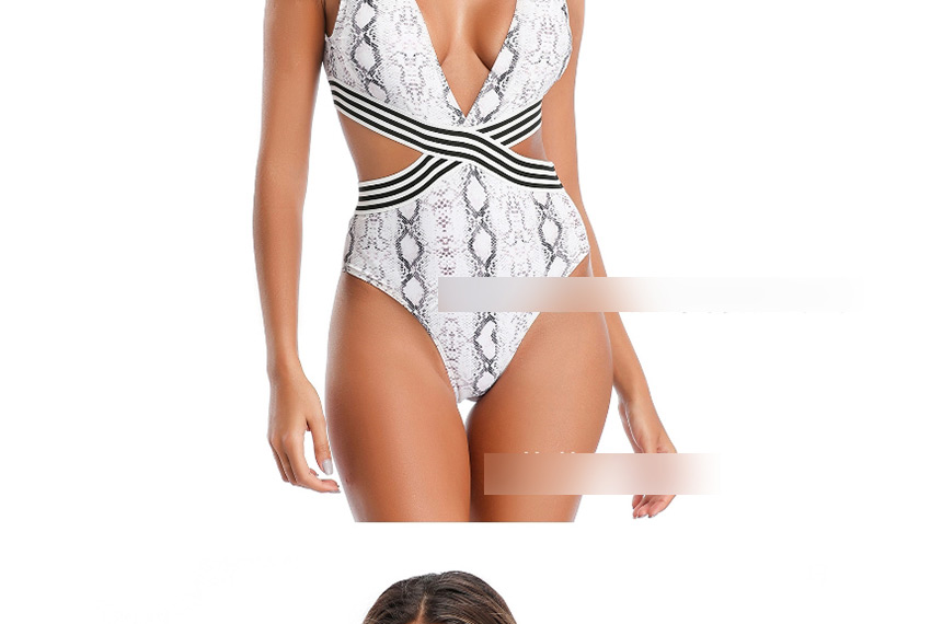 Fashion Snakeskin Large V-neck Cross-cut One-piece Swimsuit,One Pieces
