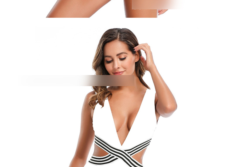 Fashion Black Large V-neck Cross-cut One-piece Swimsuit,One Pieces