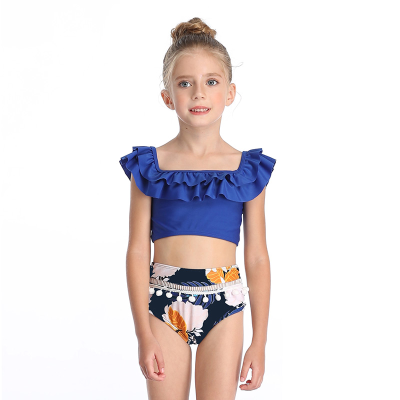 Fashion Blue Shoulder Flashing Ball Swim Trunks Print Split Swimwear For Children,Kids Swimwear