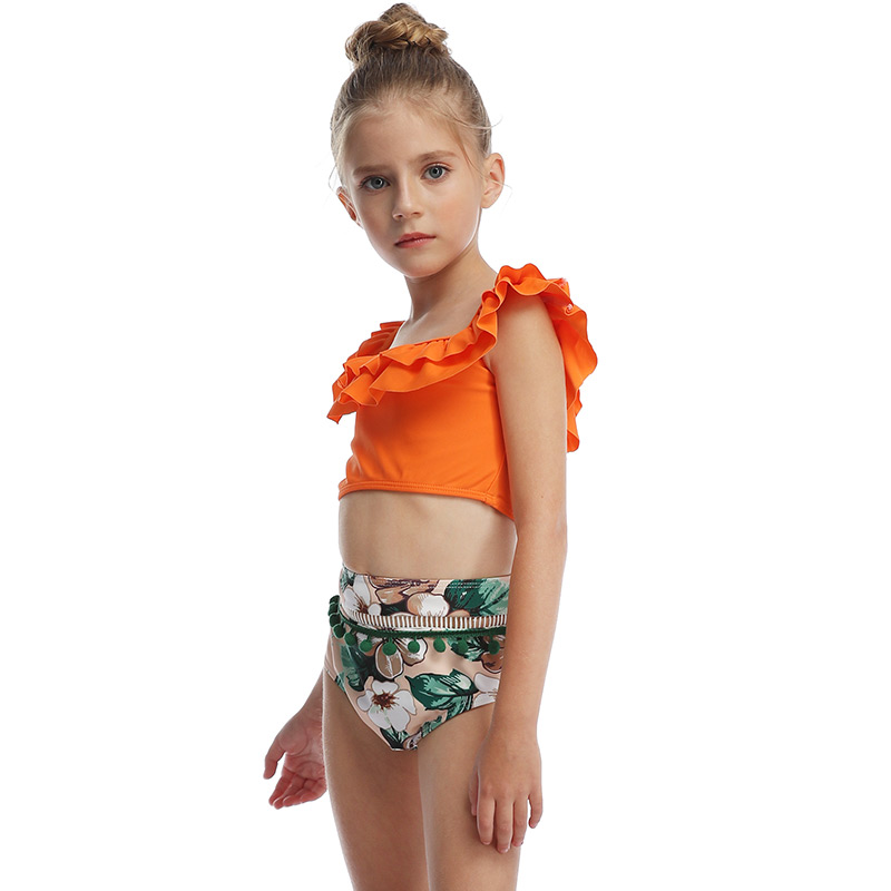 Fashion Orange Shoulder Flashing Ball Swim Trunks Print Split Swimwear For Children,Kids Swimwear