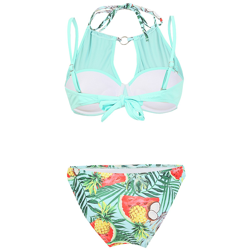 Fashion Pink Net Stitching Halter Print Split Swimsuit,Bikini Sets