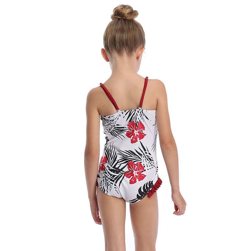 Fashion Red Printed Pleated Fungus Panel One Piece Swimsuit For Children,Kids Swimwear