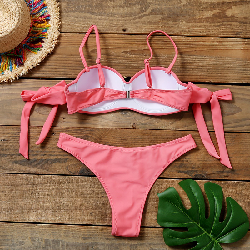 Fashion Pink Split Swimsuit With Diamond Straps,Bikini Sets