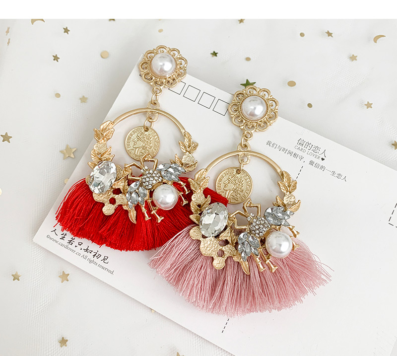 Fashion Creamy-white Alloy Studded Pearl Stud Earrings With Diamonds,Drop Earrings