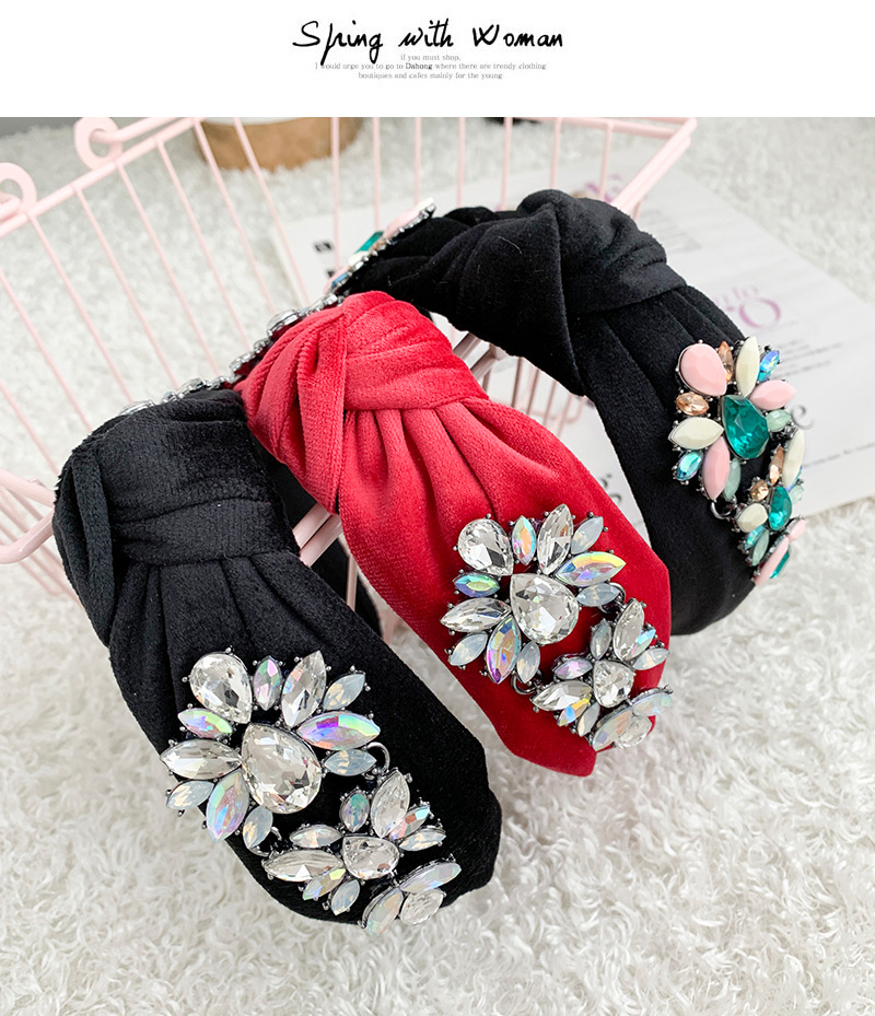 Fashion Red + Ab Color Knotted Fabric Alloy Diamond Drop Headband,Head Band
