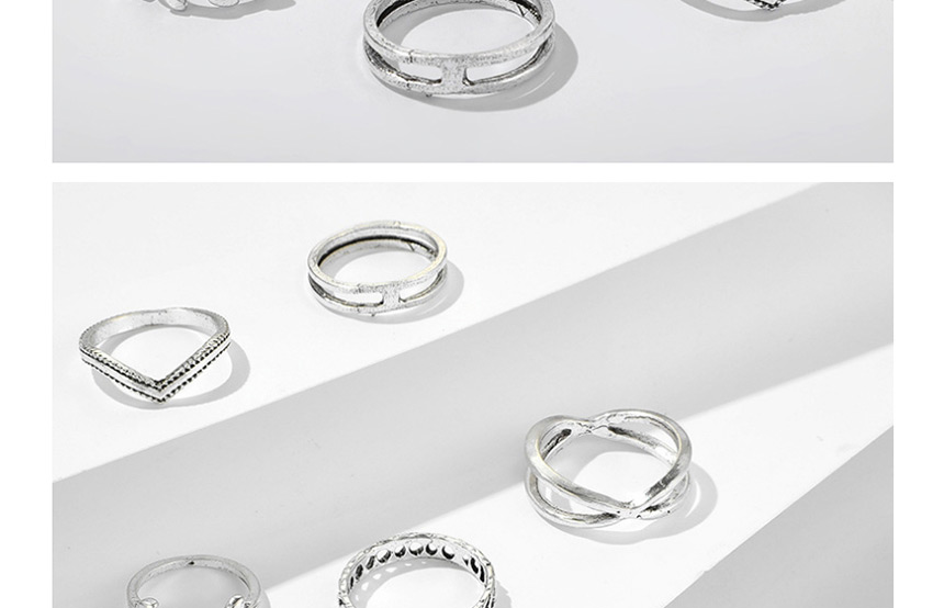 Fashion Silver Moon Leaf Ring Set Of 7,Fashion Rings