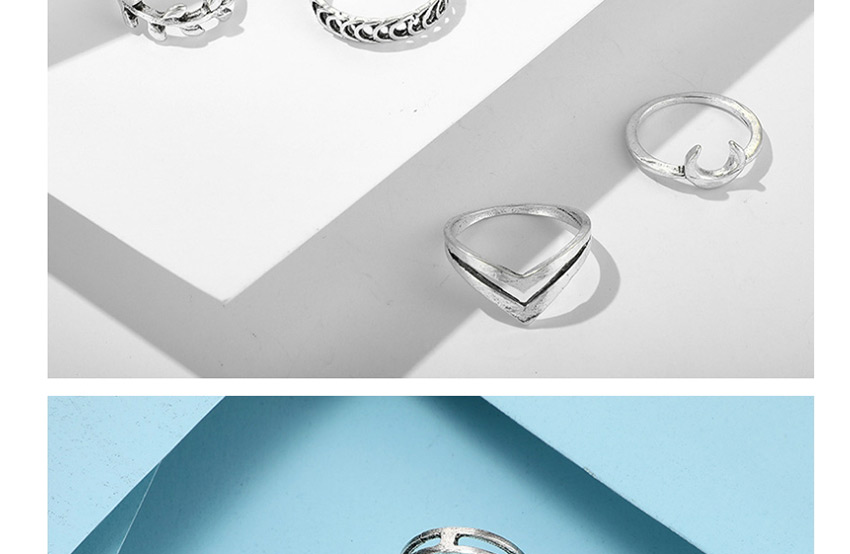 Fashion Silver Moon Leaf Ring Set Of 7,Fashion Rings