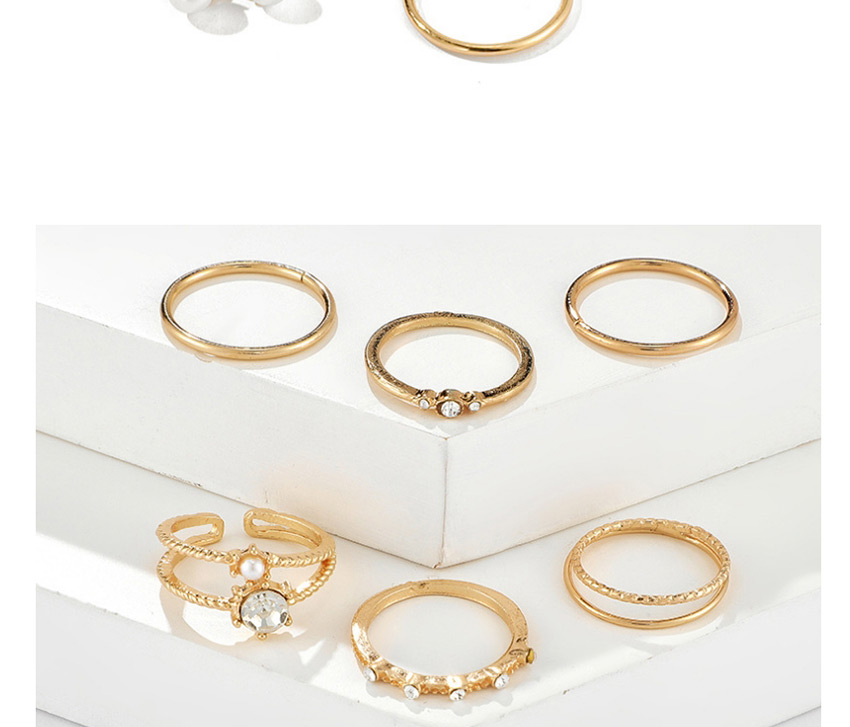 Fashion Golden 8-piece Open Diamond Ring With Pearls,Fashion Rings