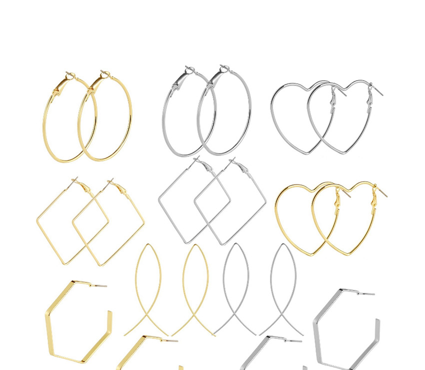 Fashion Silver Hexagon Polygonal Geometric Earrings,Hoop Earrings