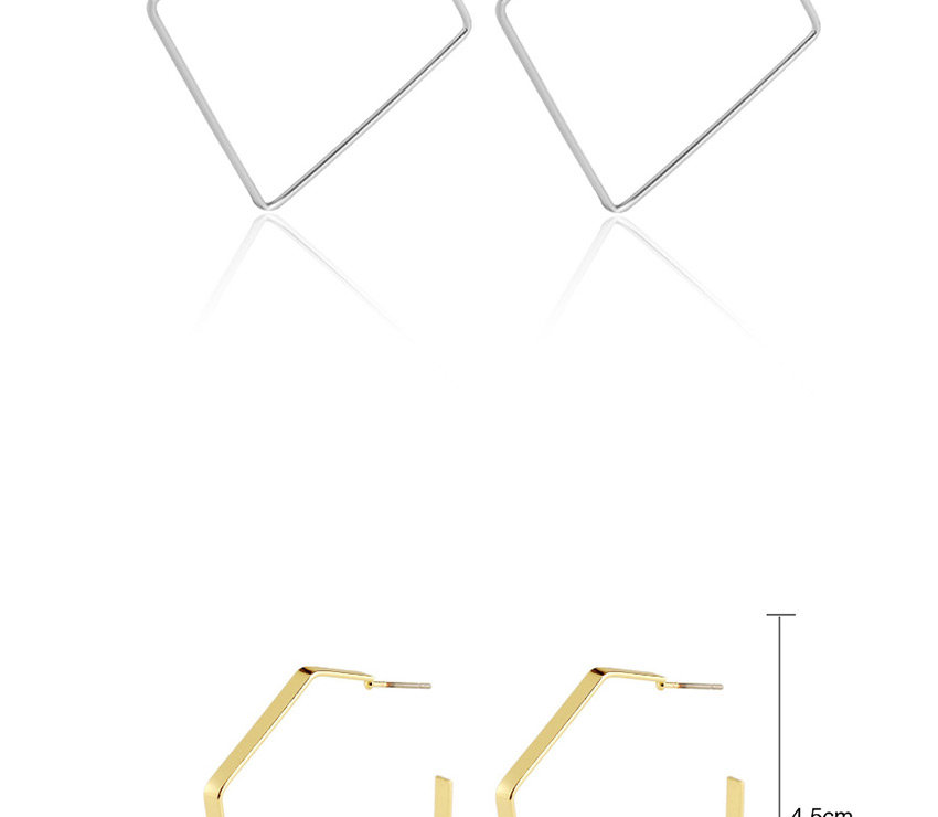 Fashion Silver Quadrangle Polygonal Geometric Earrings,Stud Earrings
