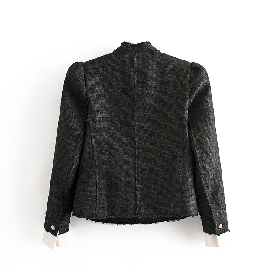 Fashion Black Poplin Tweed Coat,Coat-Jacket