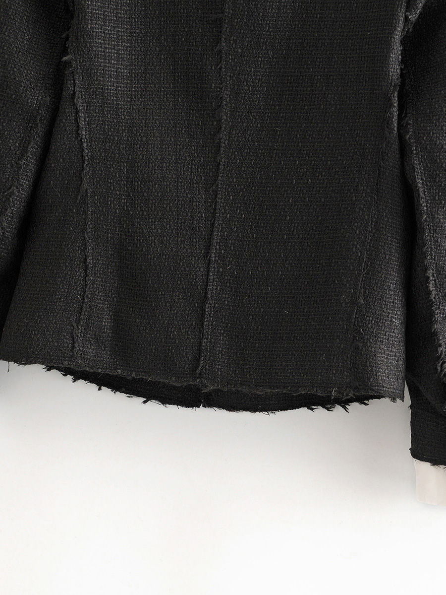 Fashion Black Poplin Tweed Coat,Coat-Jacket