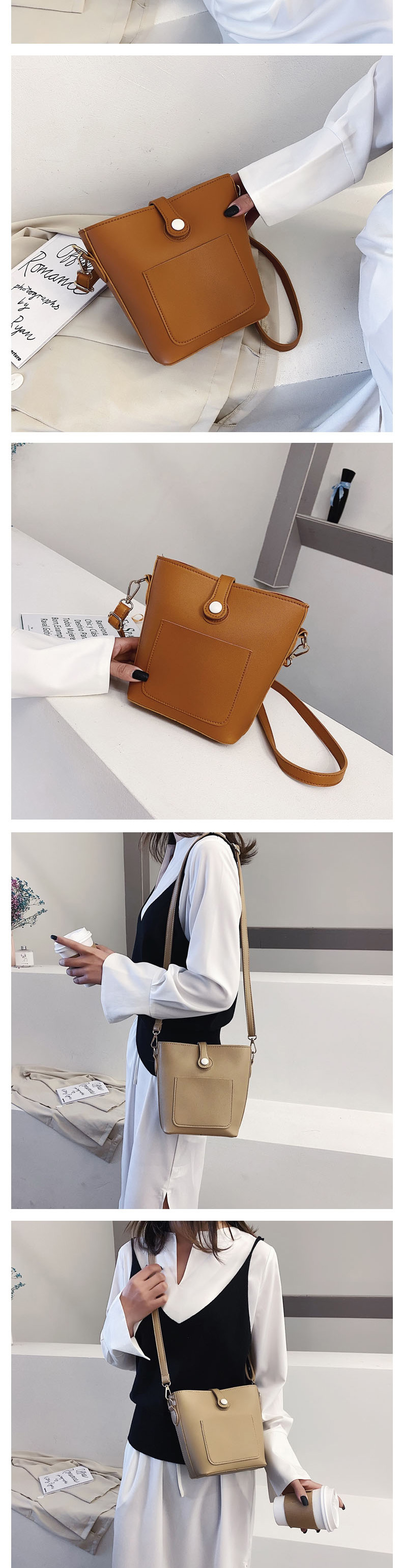 Fashion Khaki Soft Leather Shoulder Crossbody Bag,Shoulder bags