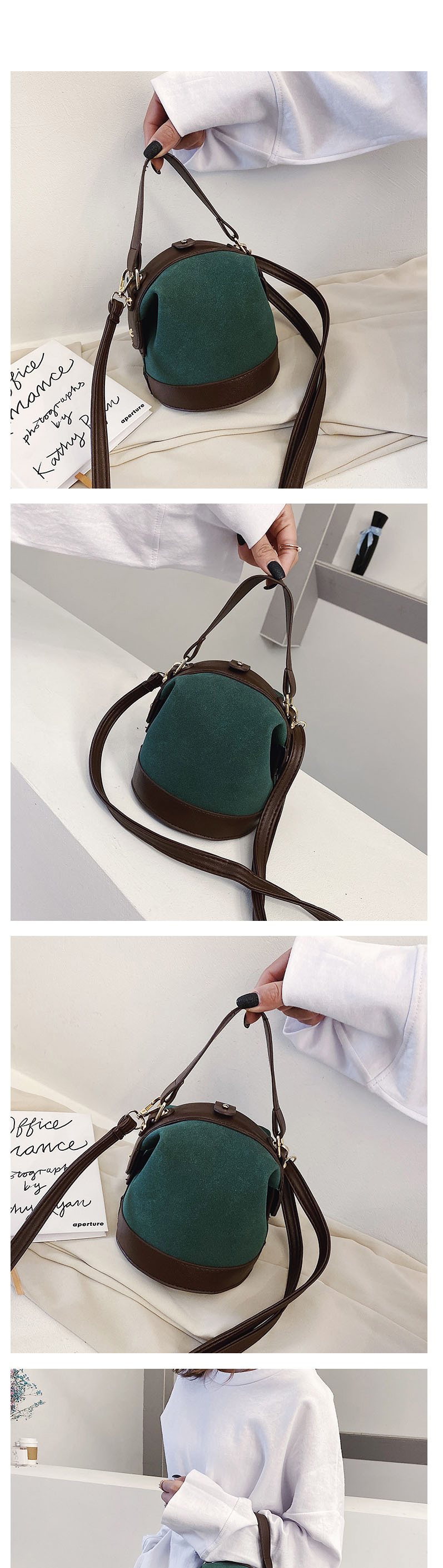 Fashion Khaki Frosted Contrast Panel Handbag,Handbags