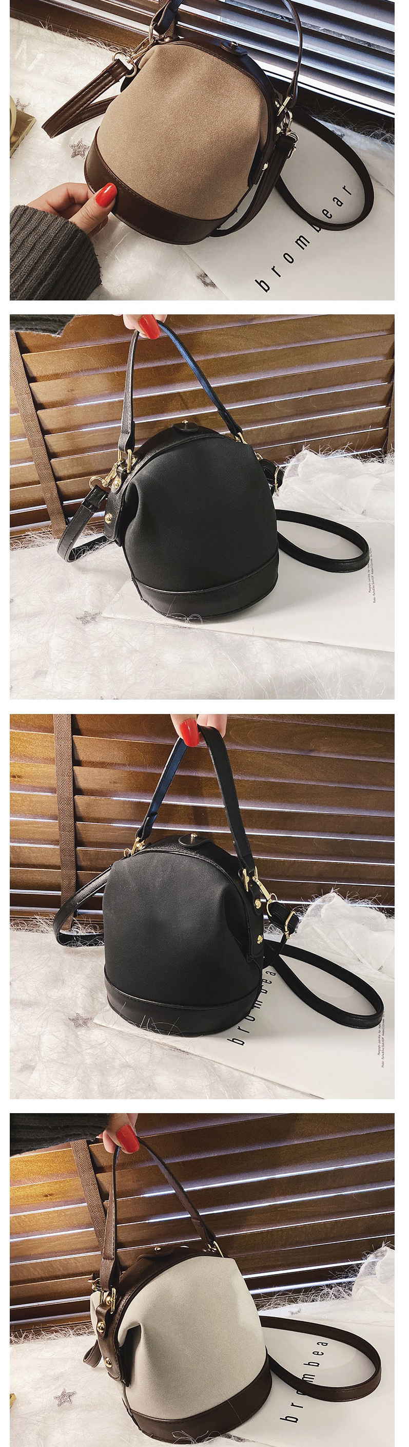 Fashion Black Frosted Contrast Panel Handbag,Handbags