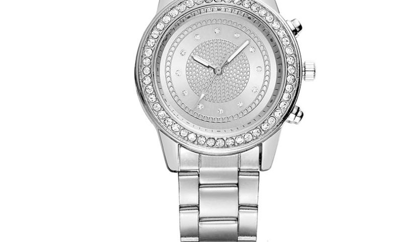 Fashion Silver Stainless Steel Quartz Watch With Diamonds,Ladies Watches