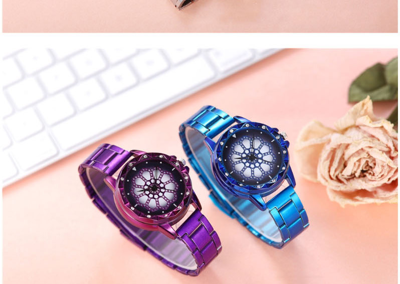 Fashion Purple Quartz Watch With Diamonds And Steel Band,Ladies Watches